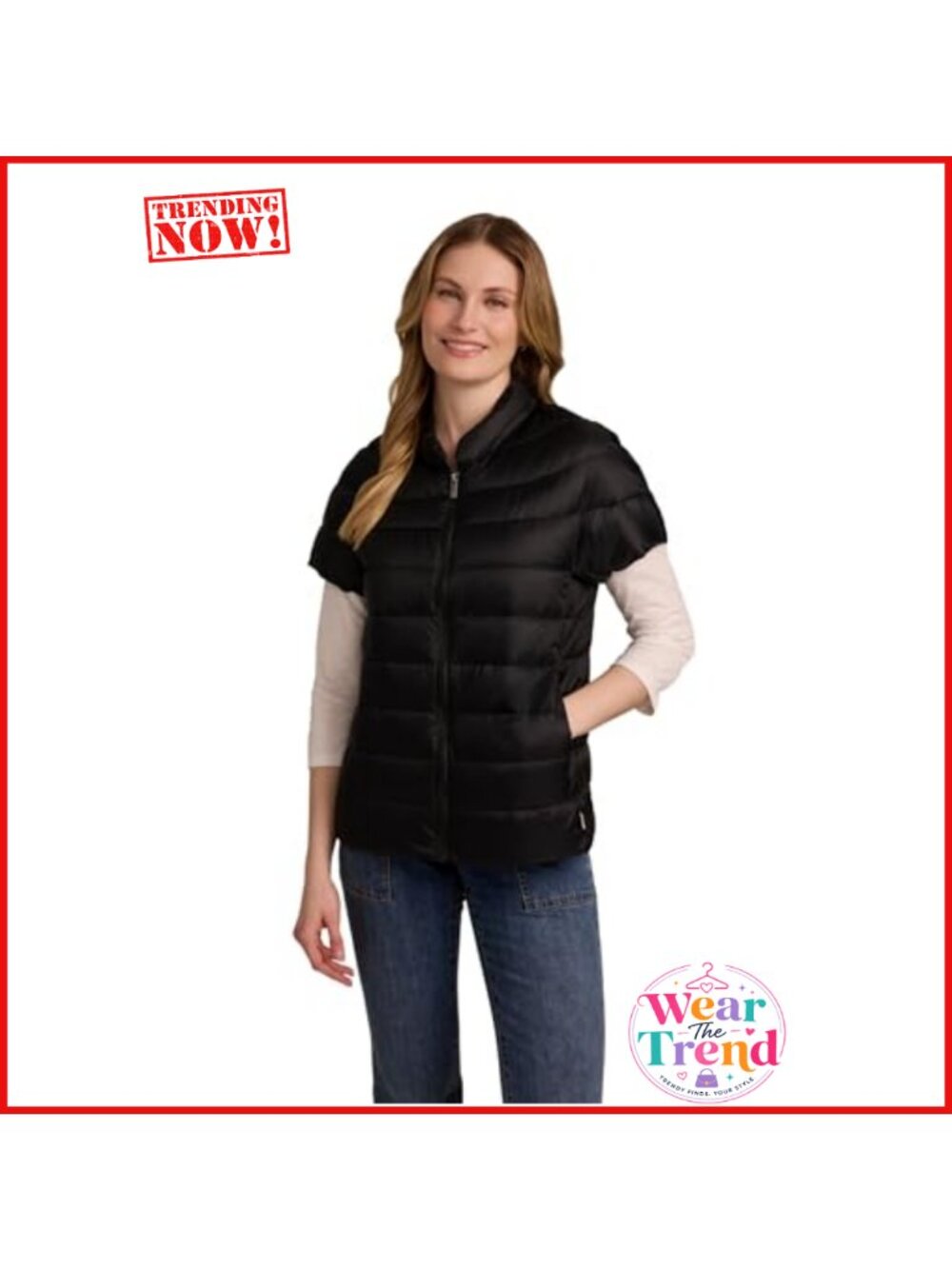 Quilted Puffer Vest Short Sleeve Down Insulated Zip Pockets